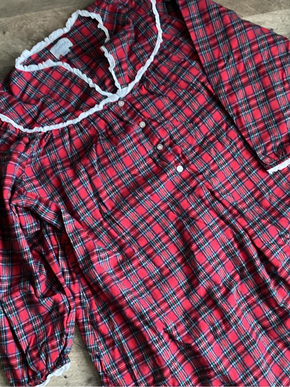 Plaid Red Cotton Nightgown with Lace Trim - Picture 3 of 5